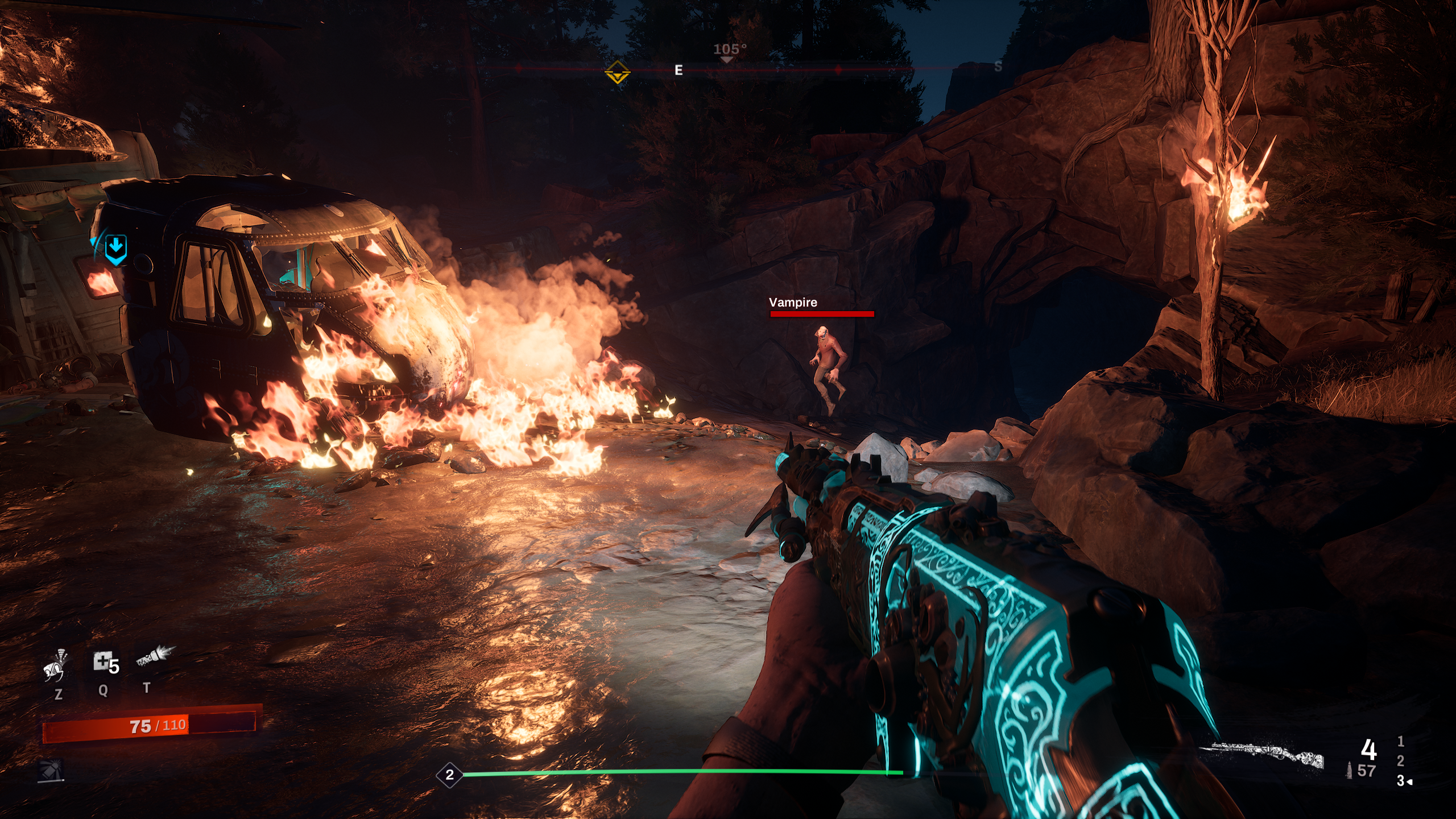 A helicopter on fire.